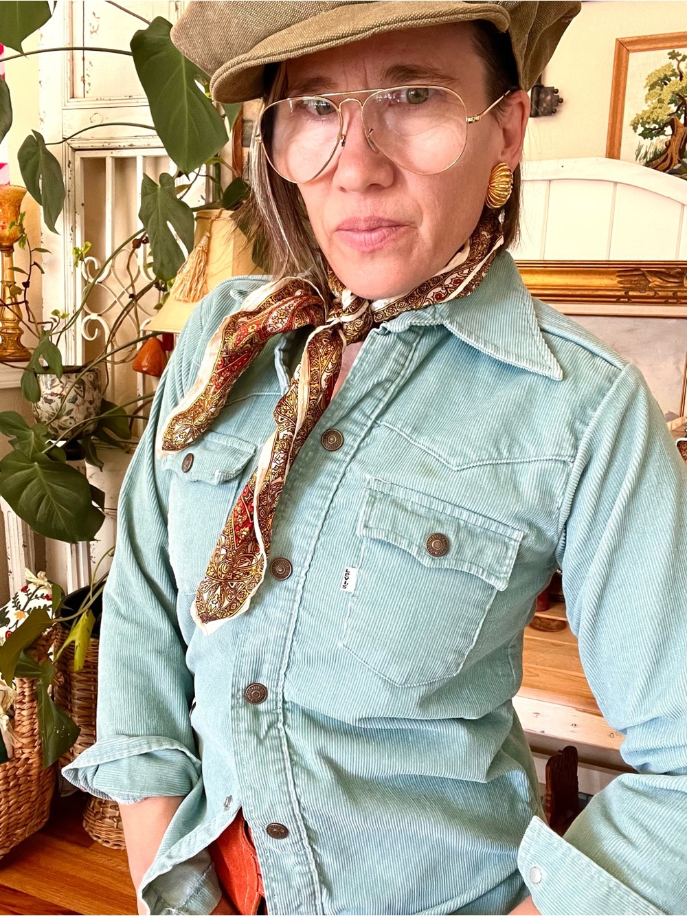 Vintage 70s Western Levis Corduroy Shirt Work Shirt Hippie Light Blue XS/Small